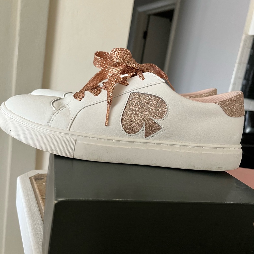Kate spade rose gold spade white sneakers